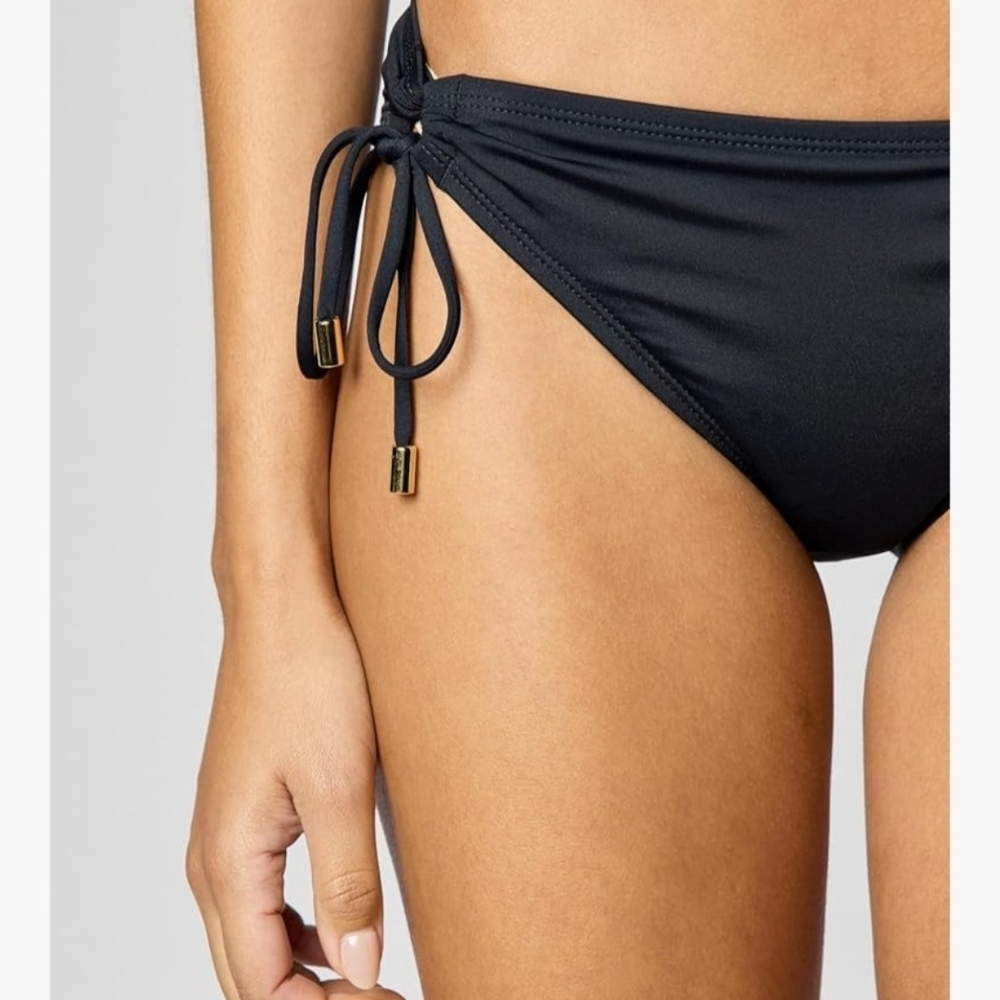 La Blanca Black Side-Tie Bikini Bottoms with Gold-Tone Tips - Picture 5 of 6